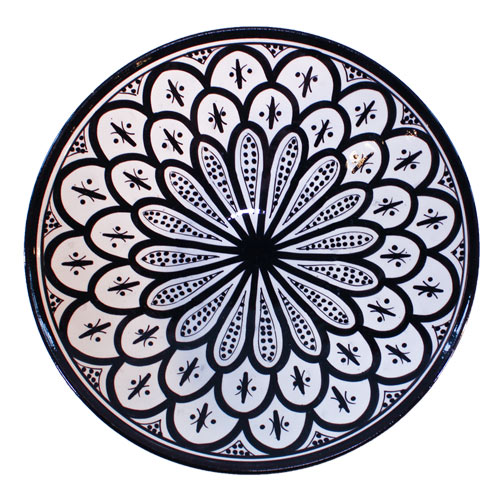 Algemeen Tenen Geweldig Marokkaans aardewerk zwart-wit bord rond 30cm - De Tagine