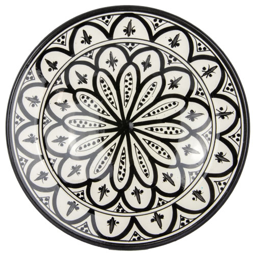 Penelope grens temperen Marokkaans aardewerk zwart/wit bord 22cm - De Tagine